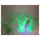 6 green depression uranium glass glasses