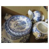 Johnson Brothers blue dinnerware coaching scenes
