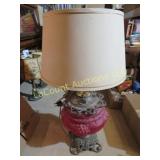 vintage table parlor lamp red glass electrified