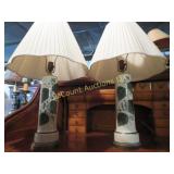 2 vintage ceramic table lamps leaves themed