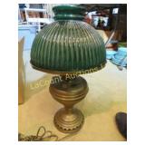 vintage brass converted oil lamp electrified green
