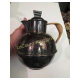 vintage silver plate MCM teapot wicker over handle