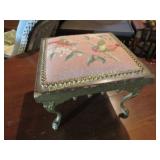 antique metal base needlepoint stool bird theme
