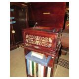 Crosley record player w box set records on stand