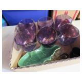 purple iridescent goblets glass whale paperweight