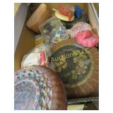 vintage sewing supplies basketd pin cushions