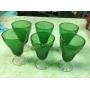 6 green glasses glass clear bases