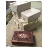 8 wood carved trinket boxes felt lined