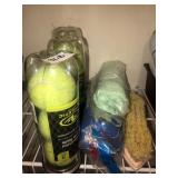 Tennis balls, brush, dog bowl