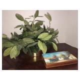 Cigar box and faux greenery decor