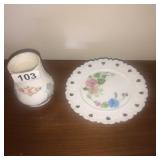 Hand painted vase and plate