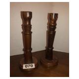 2 wooden candle sticks