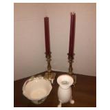 2 candle sticks and other decor