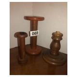 3 wooden candle sticks