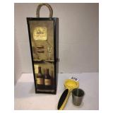 Decorative wine box, lemon squeezer, pewter