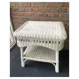 Wicker stand and small metal art