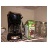 Coffee maker, canning jars, misc