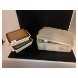 2 storage containers and Mirro cookie press