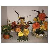 3 fall faux floral arrangements*1 porcelain plantr