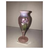 Fenton pink opalescent handpainted floral vase