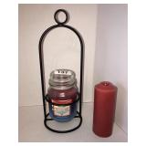 14in Wrought iron candle holder and 2 candles