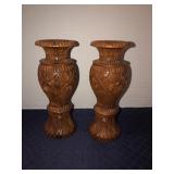 Pair of 8in hand carved wood vases