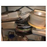 Metal cake pans, tupperware, misc