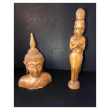 2 hand carved buddahs