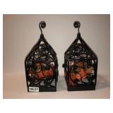 Cast iron lanterns 11.5in w/solar turkeys