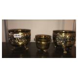 2 light weight brass planters, India 3legged bowl