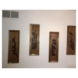 4 teakwood carved wall decor 29x9in
