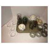Jell-o cups, butter crock, misc glassware