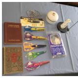 Craft scissors, magnifier, misc