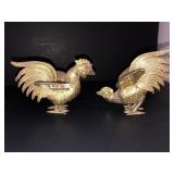 Pair of brass fighting roosters