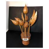 Monkey pod wood hand carved tulip floral arrangeme