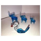 Mini blown glass elephants and swan