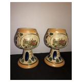2 German stoneware wine goblets *1 has chip