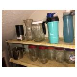 Glass jars, water bottles, misc