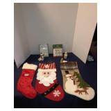 3 large stockings and snowmen decor