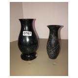 2 heavy marble vases 7in and 8.5in tall