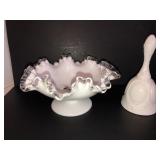 Fenton silvercrest ruffled pedestal bowl and bell