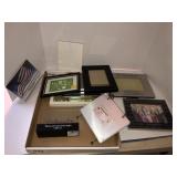 Assorted picture frames, calculators, tote, misc