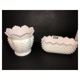 Fenton white hobnail jardiniere and oblong planter