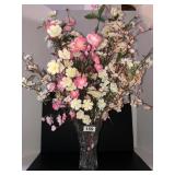 Heavy crystal vase with faux floral arrangement