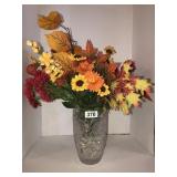 Cut crystal 8in vase with faux fall flowers