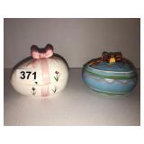 2 ceramic egg decor trinket boxes