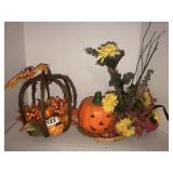 Fall faux floral arrangements w/porcelain pumpkin