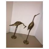 2 solid brass cranes 12in and 20in tall