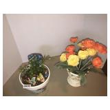 Fairy garden and planter with faux flowers