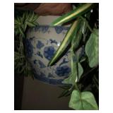 Approx 10in flowered pot w/faux greenery